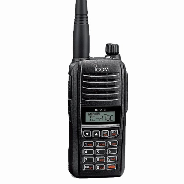 ICOM IC‑A16E VHF gaisa joslas raidītājs‑saņēmējs