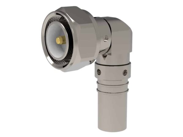 ez-400-4310m-ra-x-.jpg EZ‑400‑4310M‑RA‑X، موصل 4.3/10 mini DIN‑ذكر (قابس)، زاوية قائمة، إصبع نابض، انضغاط، نوع موصل لكابل LMR 400 متحد المحور