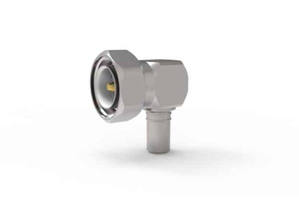 EZ-400-716M-RA-X, 7/16 DIN-Macho (Plug), Ângulo Reto, Contato com Mola, Crimpado, Tipo Conector para Cabo Coaxial LMR 400